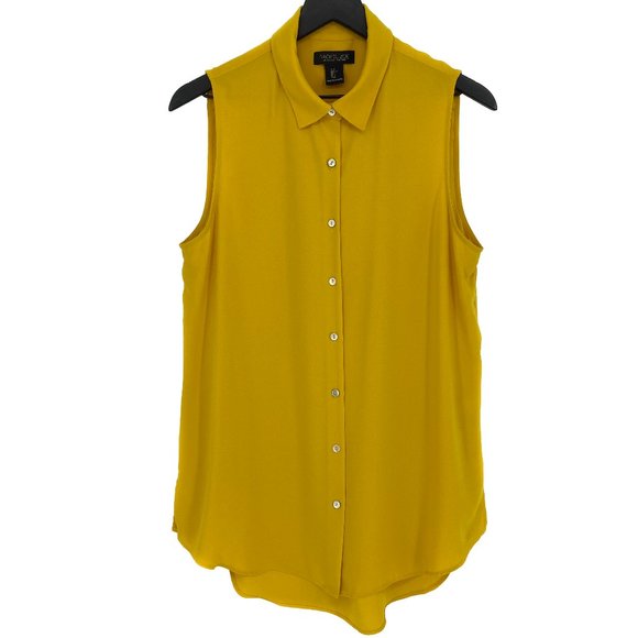 RACHEL ZOE Los Angeles New York Yellow Button Up Sleeveless Shirt Size L - Picture 1 of 16